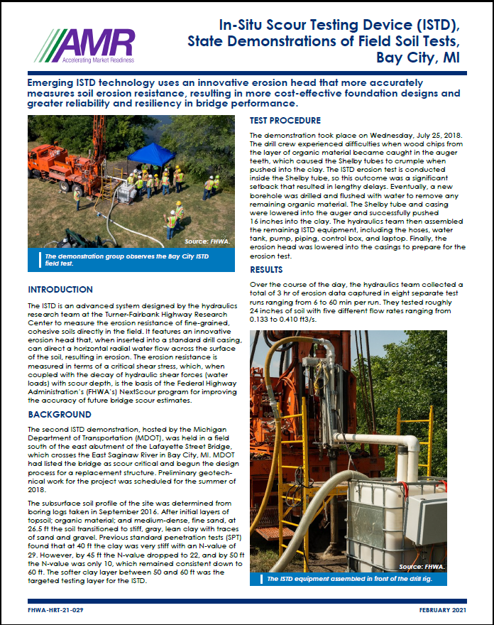 In-Situ Scour Testing Device, State Demonstrations of Field Soil Tests, Bay City, MI