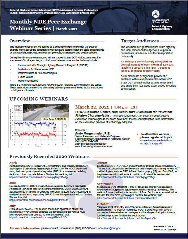 Monthly NDE Peer Exchange Webinar Series, March 2021, FHWA-HRT-21-049