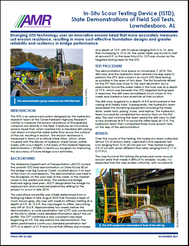 In-Situ Scour Testing Device (ISTD), State Demonstrations of Field Soil Tests, Lowndesboro, AL
