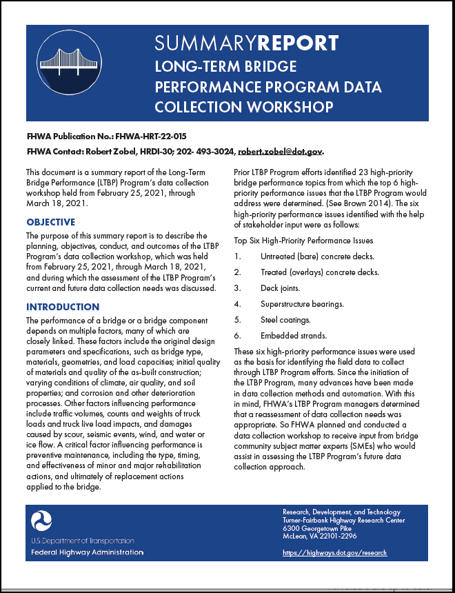 Long-Term Bridge Performance Program Data Collection Workshop, FHWA-HRT-22-015