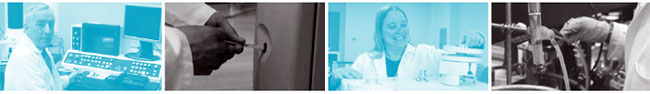 From left to right: Photo 1. Photo shows a chemist sitting in front of the control panel of the Scanning Electron Microscope. Photo 2. Photo shows a sample being injected into the Ion Exchange Chromatograph. Photo 3. Photo shows a chemist loading samples into the elemental analyzer. Photo 4. Photo shows a chemist assembling glassware in preparation for recovery of asphalt binder.