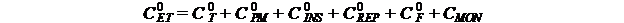 Figure 20. Equation. Expected Life-Cycle Cost with SHM. C superscript 0 subscript ET equals the sum of C superscript 0 subscript T plus C superscript 0 subscript PM plus C superscript 0 subscript INS plus C superscript 0 subscript REP plus C superscript 0 subscript F plus C subscript MON. 