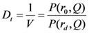 Figure 46. Equation. Damage Tolerance. D subscript t equals 1 divided by V equals P open parenthesis r subscript 0 comma Q close parenthesis divided by P open parenthesis r subscript d comma Q close parenthesis.