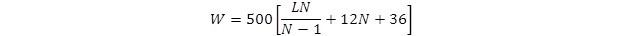 Figure 1. Equation. Federal Bridge Formula. W equals 500 times open bracket LN divided by N minus 1 plus 12 times N plus 36 closed bracket.