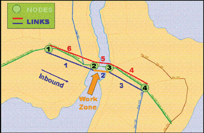 Map of roads in their approach to Little Brass d'Or bridge in Nova Scotia.