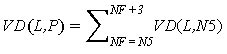 VD open parenthesis L and P closed parenthesis equals the sum of VD open parenthesis L and N5 closed parenthesis from NF equals N5 to NF plus 3.