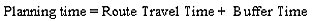 Planning time equals route travel times plus buffer time.