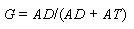 G equals AD divided by open parenthesis AD plus AT closed parenthesis.