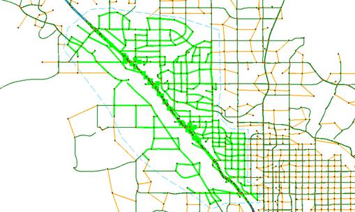 This figure shows a screenshot of the Tucson I-10 study area’s subarea boundary selection highlighting the links and nodes within the boundary.