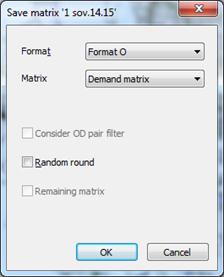 This figure shows a screenshot of the matrix export options available in PTV Visum®.