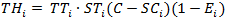 TH subscript i equals TT subscript i times ST subscript i times open parenthesis C minus SC subscript i closed parenthesis times open parenthesis 1 minus E subscript i closed parenthesis.