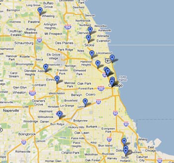 This map show the locations of 18 selected detector locations in Chicago, IL.
