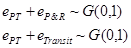 e subscript PT plus e subscript P&R is approximately G (0,1). e subscript PT plus e subscript Transit is approximately G (0,1).