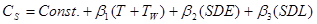 C subscript s equals constr. plus beta subscript 1 times open parenthesis T plus T subscript W closed parenthesis plus beta subscript 2 times open parenthesis SDE closed parenthesis plus beta subscript 3 times open parenthesis SDL closed parenthesis.