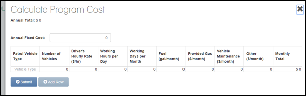 Figure 11: Screenshot. Calculate Program Cost screen.