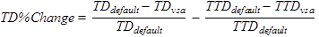 Figure 9. Equation. Speed-based algorithm TD adjustment. TD percentage Change equals TD subscript default minus TD subscript vsa all divided by TD subscript default all minus TTD subscript default minus TTD subscript vsa all divided by TTD subscript default.