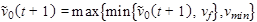 Figure 29. Equation. Density-based algorithm step 3â€”advisory speed recommendation 2.  v tilde subscript 0 times open parenthesis t plus 1 closed parenthesis equals max times open bracket min times open bracket v tilde subscript 0 times open parenthesis t plus 1 closed parenthesis, v subscript f closed bracket, v subscript min closed bracket.