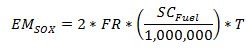 Figure 7. Equation. Estimation of SOX emissions. Equation 5 states that the emissions of sulfur oxides are equal to 2 times fuel consumption times the sulfur content of the fuel in parts per million.