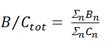 Figure 13. Equation. Model for calculating benefit cost ratios. Equation 11 states that the total benefit cost ratio of multiple segments is equal to the sum of the obtained benefits of implementing a TIM strategy for each segment divided by the total cost of implementing the TIM strategies for each segment.