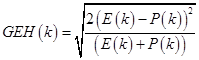 GEH of open parenthesis k closed parenthesis equals the square root of 2 times open parenthesis E times open parenthesis k closed parenthesis minus P times open parenthesis k closed parenthesis closed parenthesis squared over open parenthesis E times open parenthesis K closed parenthesis plus P times open parenthesis k closed parenthesis closed parenthesis.