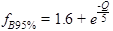 f subscript B95percent equals 1.6 plus e superscript -Q over 5.