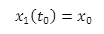 This equation gives the initial condition for the vehicle distance from the origin at time zero, or x subscript one of t subscript zero. x subscript one of t subscript zero simply equals the initial position of the vehicle (x subscript zero).