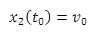 This equation gives the initial condition for the vehicle speed at time zero, or x subscript two of t subscript zero. x subscript two of t subscript zero simply equals the initial velocity of the vehicle (v subscript zero).