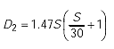 Capital D subscript 2 is equal to the product of 1.47 times Capital S times the sum of the quotient capital S over 30 plus 1.