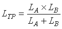 Capital L subscript Capital T Capital P is equal to the quotient of the product of Capital L subscript Capital A times Capital L subscript Capital B over Capital L subscript Capital A plus Capital L subscript Capital B.