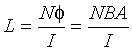 Capital L is equal to the quotient of the product of Capital N and phi all over Capital I which is equal to the quotient of the product of Capital N, Capital B and Capital A, all over capital I.