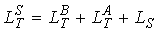 Capital L subscript Capital T superscript Capital S is equal to the sum of Capital L subscript Capital T superscript Capital B plus Capital L subscript Capital T superscript Capital A plus Capital L subscript Capital S.