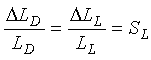 The quotient of Capital Delta Capital L subscript Capital D over Capital L subscript Capital D is equal to Capital Delta Capital L subscript Capital L divided by Capital L subscript Capital L. This is equal to Capital S subscript Capital L.