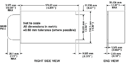 FIGURE [J]6-5. FOUR-CHANNEL CARD RACK UNIT. Figure [J]6-5 shows a rectangular four-channel card that is identical to the two-channel card except that the front panel is 2.34 inches (59.436 millimeters) wide instead of the 0.375 inches (9.525 millimeters) width of the two-channel. The height remains 4.5 inches (114.3 millimeters).