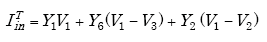 Equation A-103. Capital I subscript I N superscript capital T equals capital Y subscript 1 times capital V subscript 1 plus capital Y subscript 6 times the quantity of capital V subscript 1 minus capital V subscript 3 end quantity, all plus capital Y subscript 2 times the quantity capital V subscript 1 minus capital V subscript 2 end quantity.