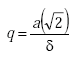 Equation A-21. Q equals the quotient of the product of alpha times the square root of 2 all over delta.
