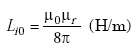 Equation A-23. L subscript I0 equals the product of the quotient of the product of mu subscript 0 and mu subscript R, all over the product of 8 times pi, all times H over m.