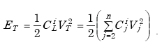 Equation A-4. E subscript Tau is equal to the product of 0.5, C superscript I subscript L, and V squared subscript Tau, which is equal to the product of one-half and the quantity of the sum from J equals 2 to N of the product of C subscript J superscript I, and V squared subscript J.