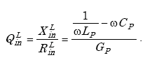 Equation A-46. Capital Q subscript I N superscript L is equal to the quotient capital X subscript I N superscript capital L over capital R subscript I N superscript capital L. This is equal to the quotient of the quotient 1 over the product of omega and capital L subscript capital P minus the product of omega and capital C subscript capital P all over capital G subscript capital P.