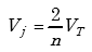 Equation A-5. V subscript j is equal to the product of 2, and V subscript T, divided by n.