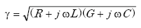 Equation A-51. Gamma is equal to the square root of the product of the sum of capital R plus the product of J, omega, and capital L times the sum of capital G plus the product of J, omega, and capital C.