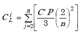 Equation A-6. C subscript L superscript I is equal to the summation from J equals 2 to N of the quantity of the product of the quotient of capitol C prime times 2 all over 3, time the squared quotient of 2 over n, end expression.