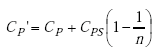 Equation A-65. C prime subscript capital P equals C subscript capital P plus the product of C subscript capital P S times the quantity of 1 minus the quotient of 1 over n, end quantity.