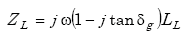 Equation A-73. Capital Z subscript capital L equals the product of J times omega times the quantity one minus the product of J times tangent delta subscript G end quantity, times capital L subscript capital L.