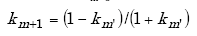 Equation A-86. Small K subscript M plus 1 equals the quotient of the numerator of the quantity 1 minus small K subscript small M prime, all over the denominator of the quantity 1 plus small K subscript small M prime.