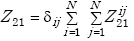 Equation E-42. Capital Z subscript 21 is equal to the product of delta subscript capital I capital J multiplied by Summation from capital I is equal to 1 to Capital N of Summation from capital J is equal to 1 to Capital N of Capital Z subscript 21 superscript capital I capital J.