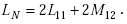 Equation E-52. Capital L subscript Capital N is equal to the sum of the product of 2 multiplied by Capital L subscript 11 added to the product of 2 multiplied by Capital M subscript 12. 