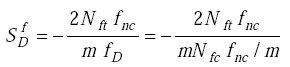 Equation F-16 NEW VERSION. Capital N subscript lowercase f lowercase c is equal to the quotient of the product of lowercase m multiplied by lowercase f subscript Capital D, divided by lowercase f subscript lowercase n lowercase c.