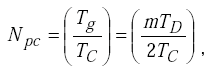 Equation H-3. Capital N subscript P C equals the Capital T subscript G divided by Capital T subscript Capital C which in turn equals 0.5 times M times Capital T subscript Capital D divided by Capital T subscript Capital C.