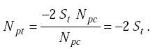 Equation I-3. Capital N subscript P T equals negative 2 times Capital S subscript T times Capital N subscript P C divided by Capital N subscript P C which in turn equals negative 2 times Capital S subscript T.