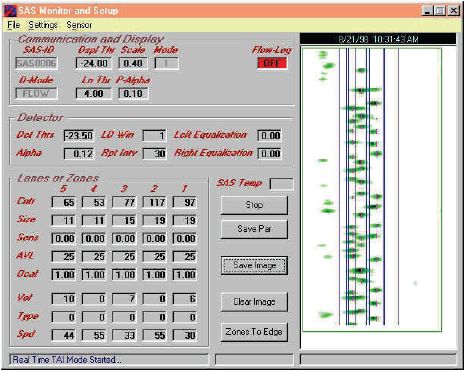 Figure 5-72. SAS-1 acoustic sensor data display. Video screen capture of traffic flow data by detection zone. 